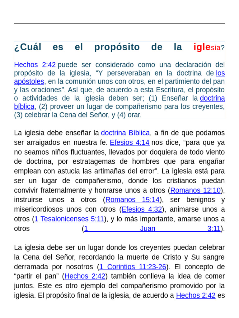 Propósito y funciones de la iglesia | PDF | Iglesia cristiana | Oración