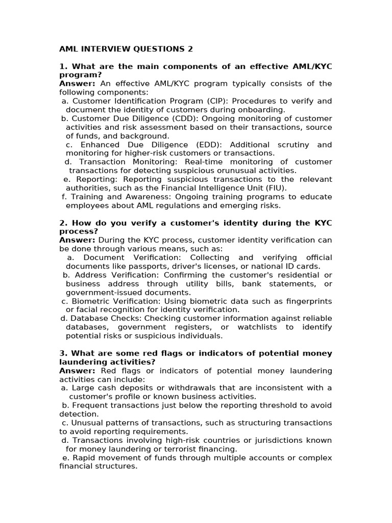 Essential AML/KYC Interview Questions | PDF | Regulatory Compliance ...