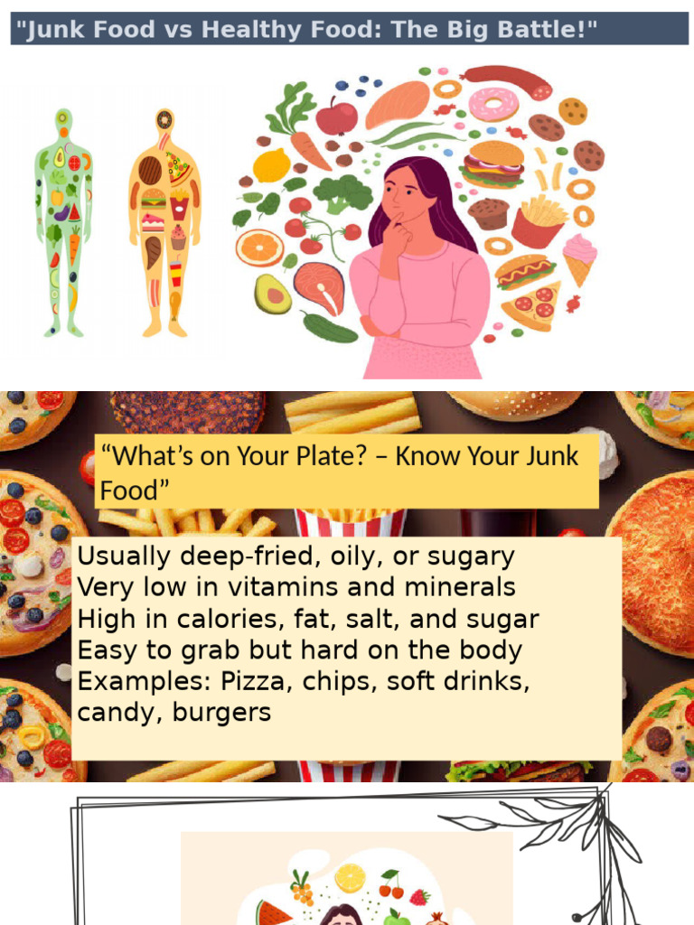 Junk Food vs Healthy Food Explained | PDF | Foods | Healthy Diet