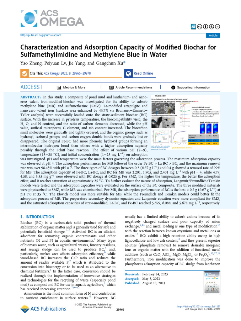 Characterization and Adsorption Capacity of Modified Biochar For ...