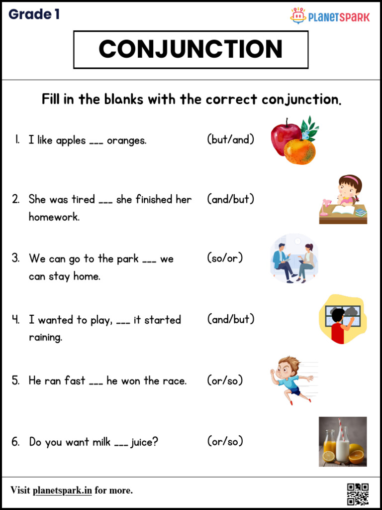 English Worksheet Class 1 Conjunctions Fc9e402f59 | PDF