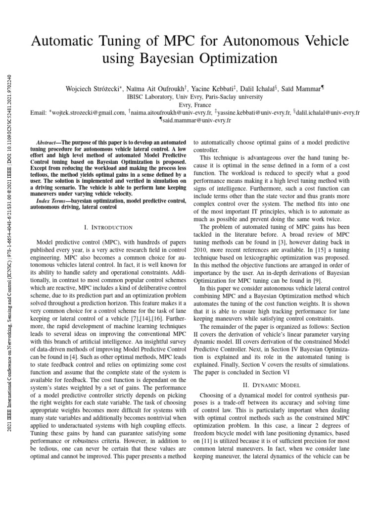 Automated MPC Tuning for Autonomous Vehicles | PDF | Mathematical ...