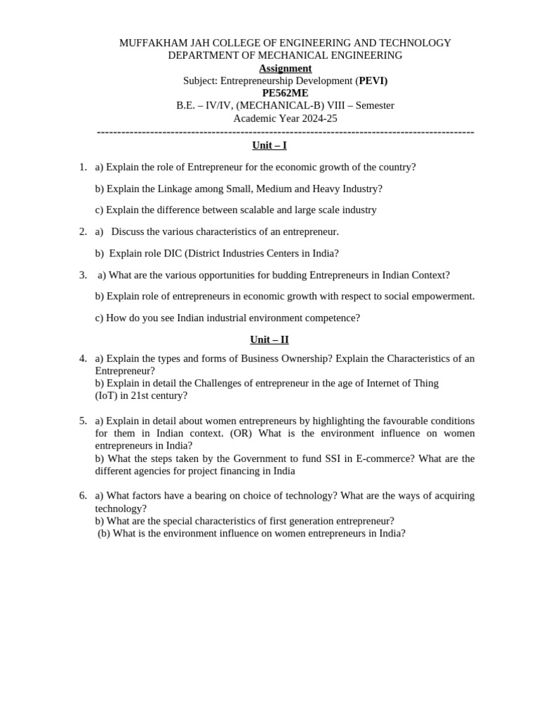 Assignment for ENTP 2024-25 | PDF | Entrepreneurship | Economies