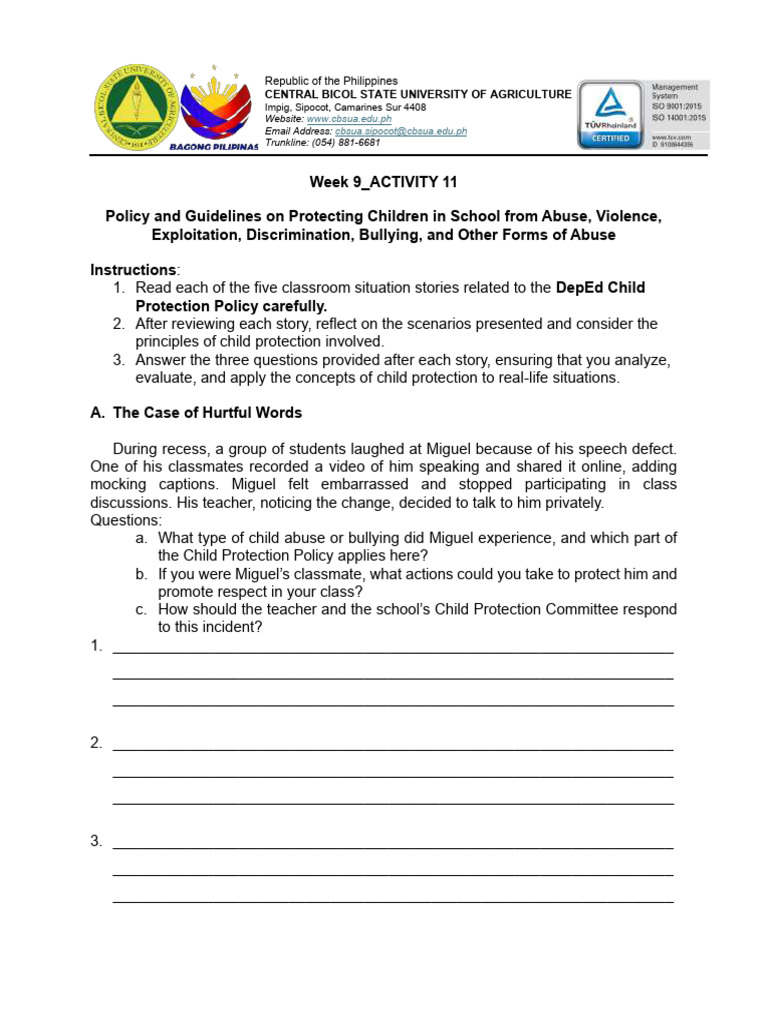 Child Protection Policy Scenarios Guide | PDF | Cyberbullying | Teachers