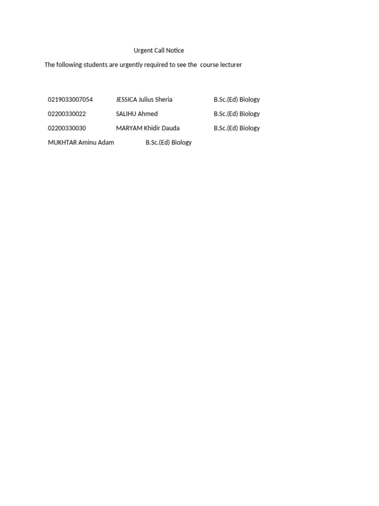 Urgent Call Notice | PDF
