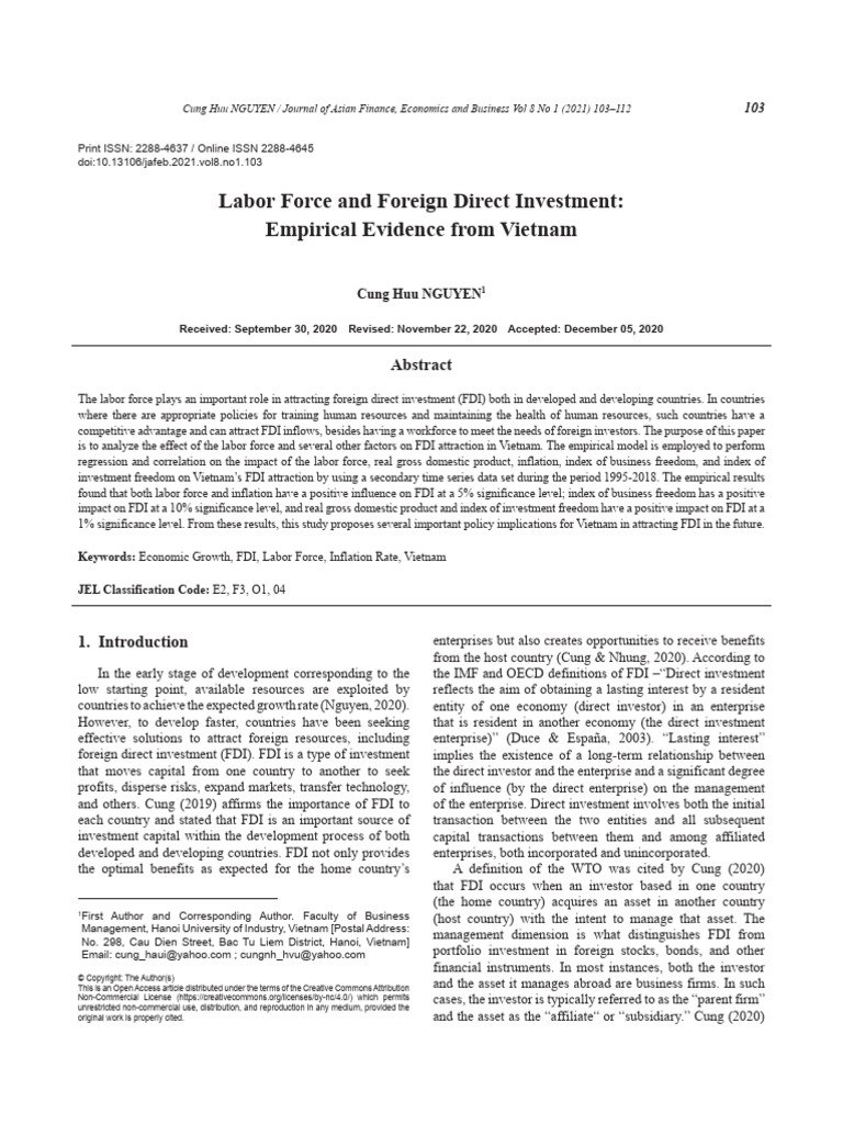 Labor Force Impact on FDI in Vietnam | PDF | Foreign Direct Investment ...