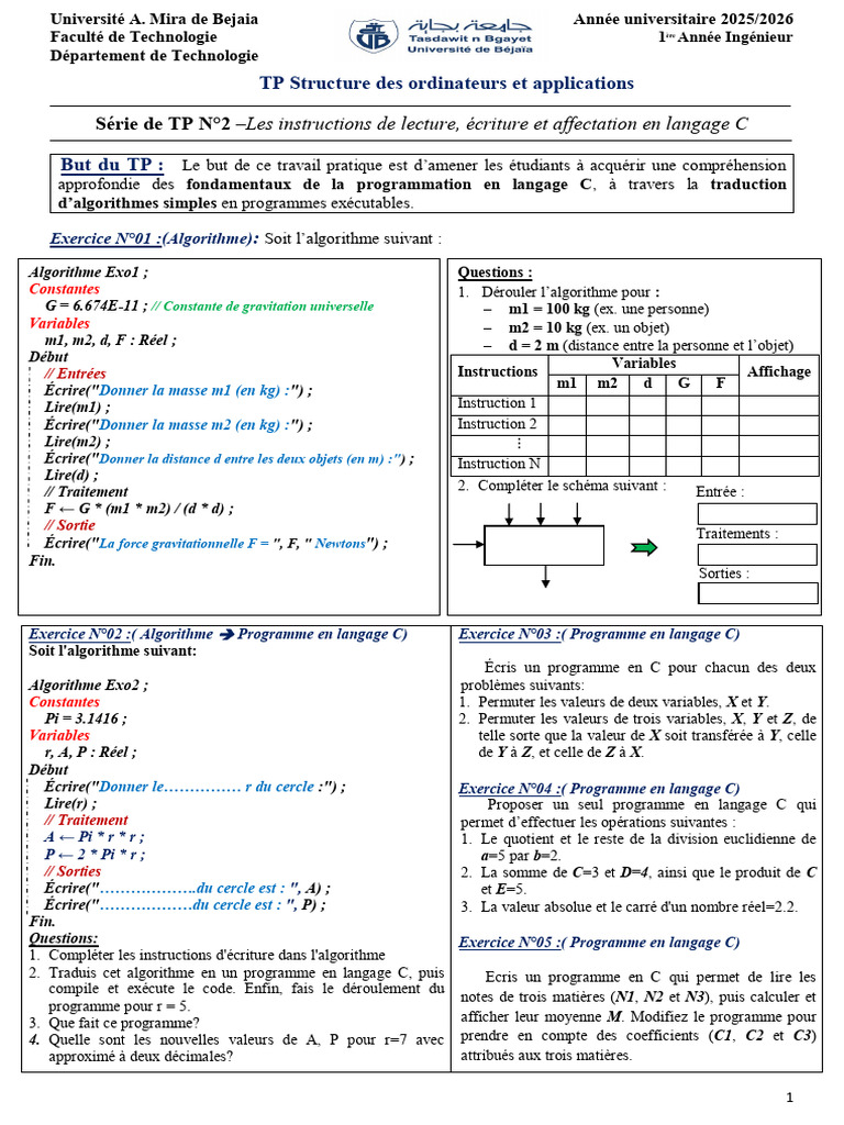TP Programmation C : Algorithmes et Exos | PDF | Programme informatique ...