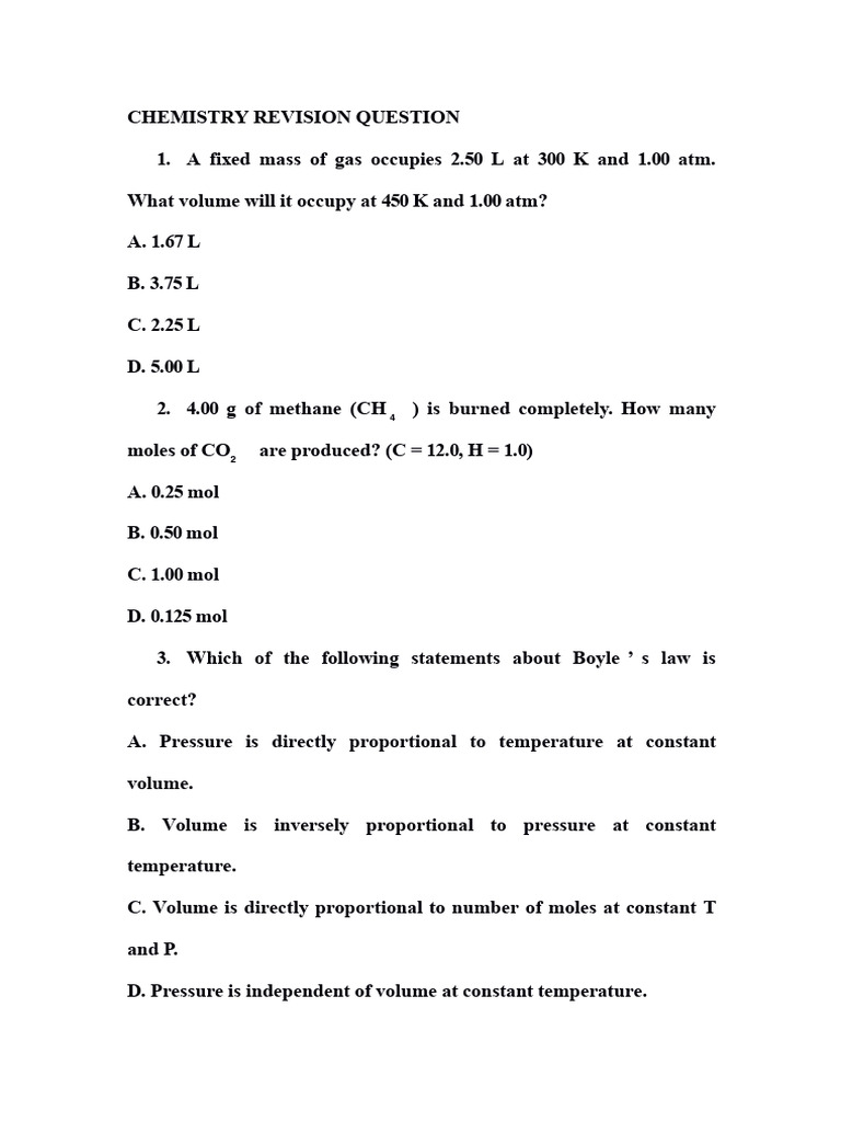Chemistry Revision Questions and Answers | PDF | Chemical Reactions ...