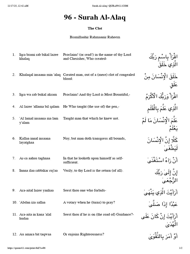 Surah Al-Alaq: The Clot Explained | PDF | Islamic Texts | Quran