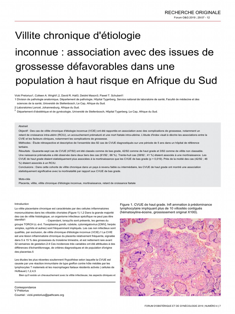 Villite chronique et issues de grossesse en Afrique | PDF | Placenta ...