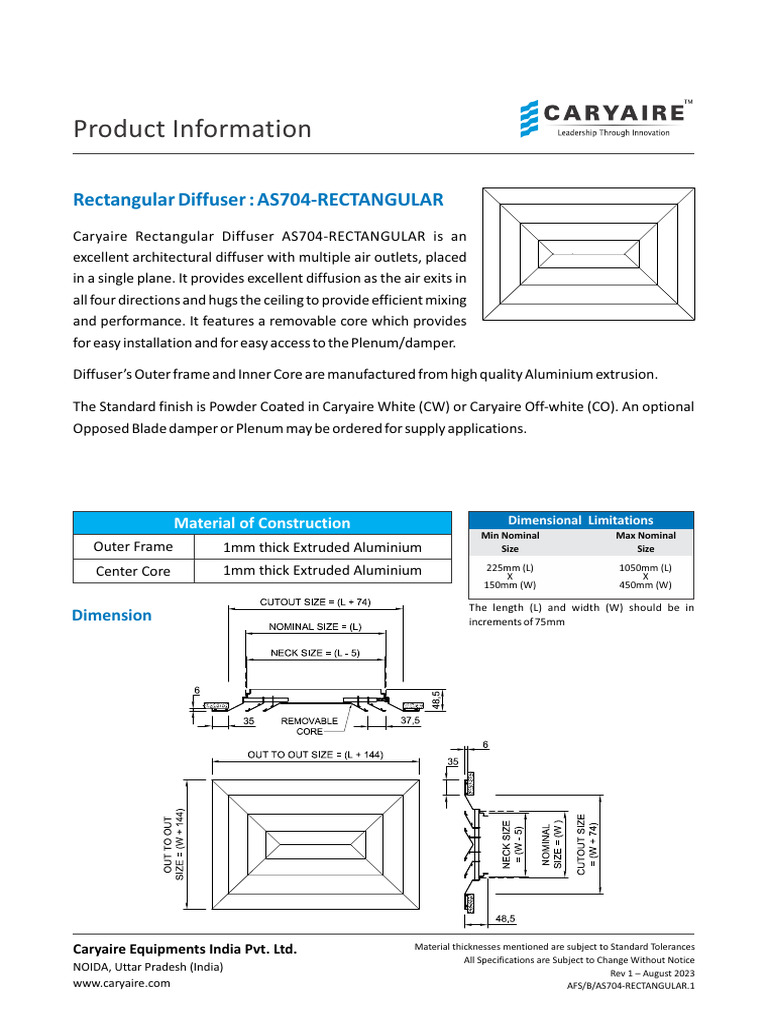 Rectangular Diffuser AS704 | PDF | Extrusion | Secondary Sector Of The ...