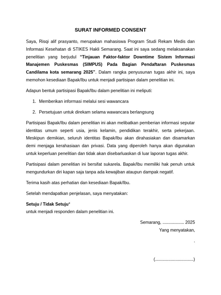 Informed Consent Penelitian SIMPUS 2025 | PDF