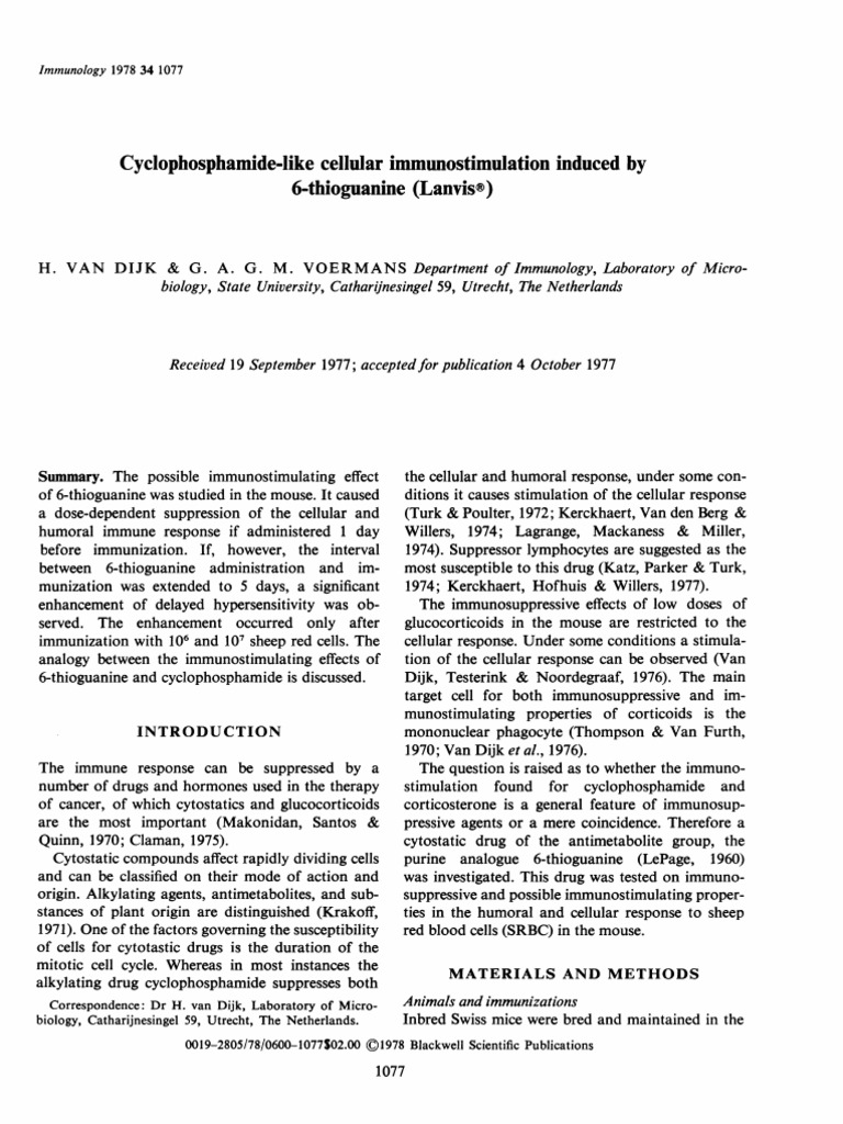 Cyclophosphamide-Like Cellular Immunostimulation 6-Thioguanine (Lanvis ...