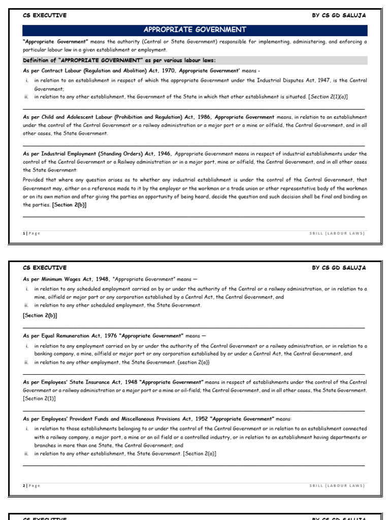 Understanding Appropriate Government in Labour Laws | PDF | Cost Of ...