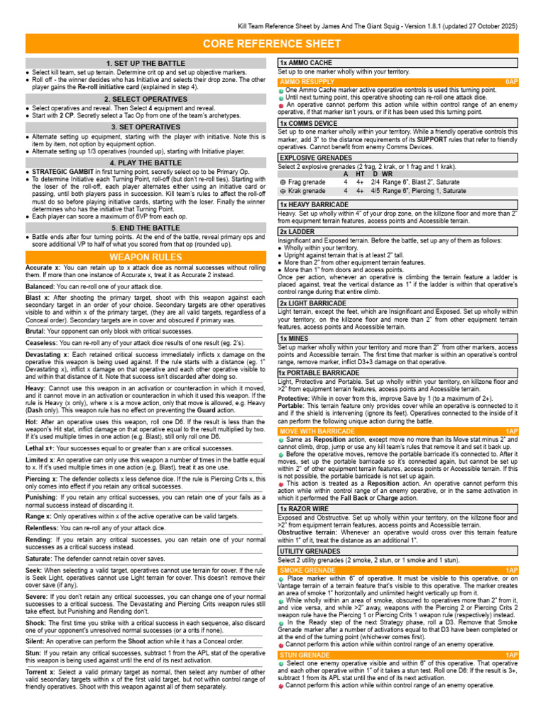 Kill Team Reference Sheet 1.8.1 | PDF