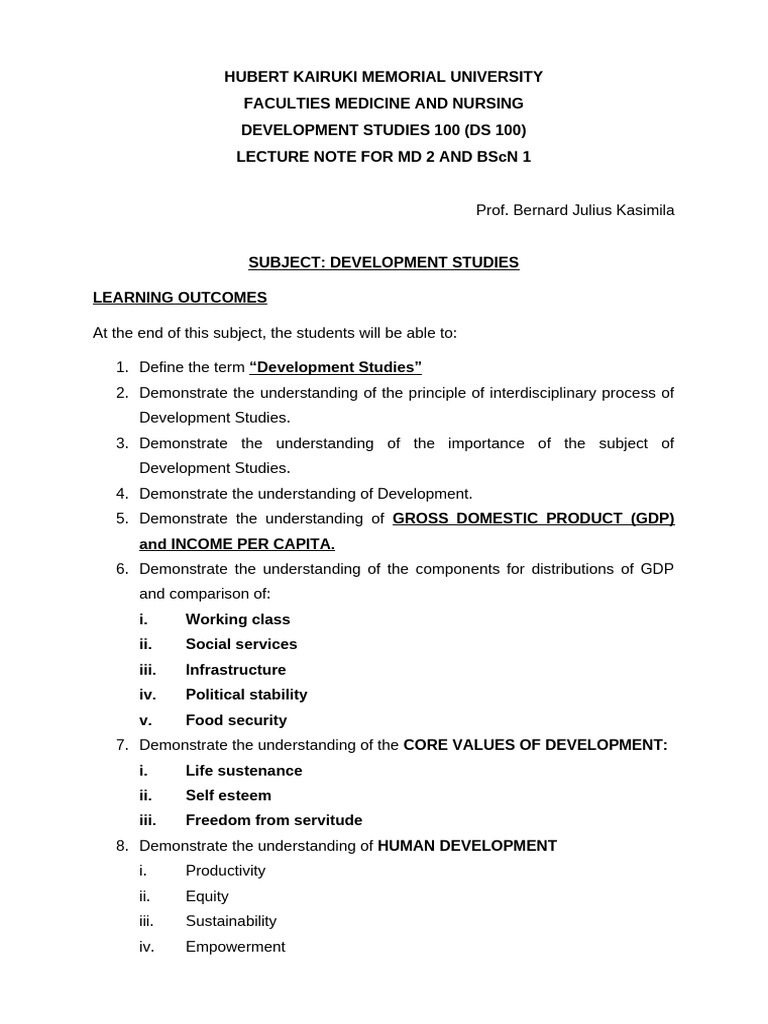Development Studies Lecture Notes | PDF | Sustainable Development ...