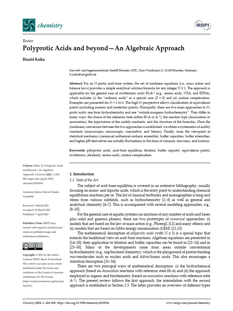 Algebraic Solutions for Polyprotic Acids | PDF | Acid | Acid ...