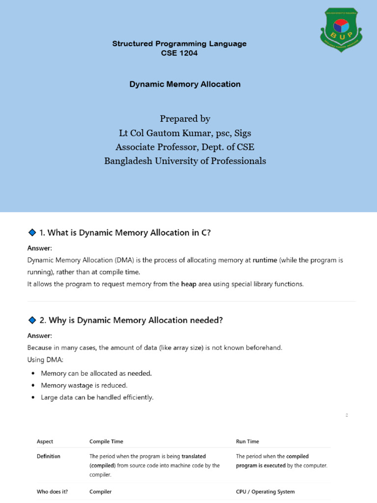 Updated Dynamic Memory Allocation | PDF