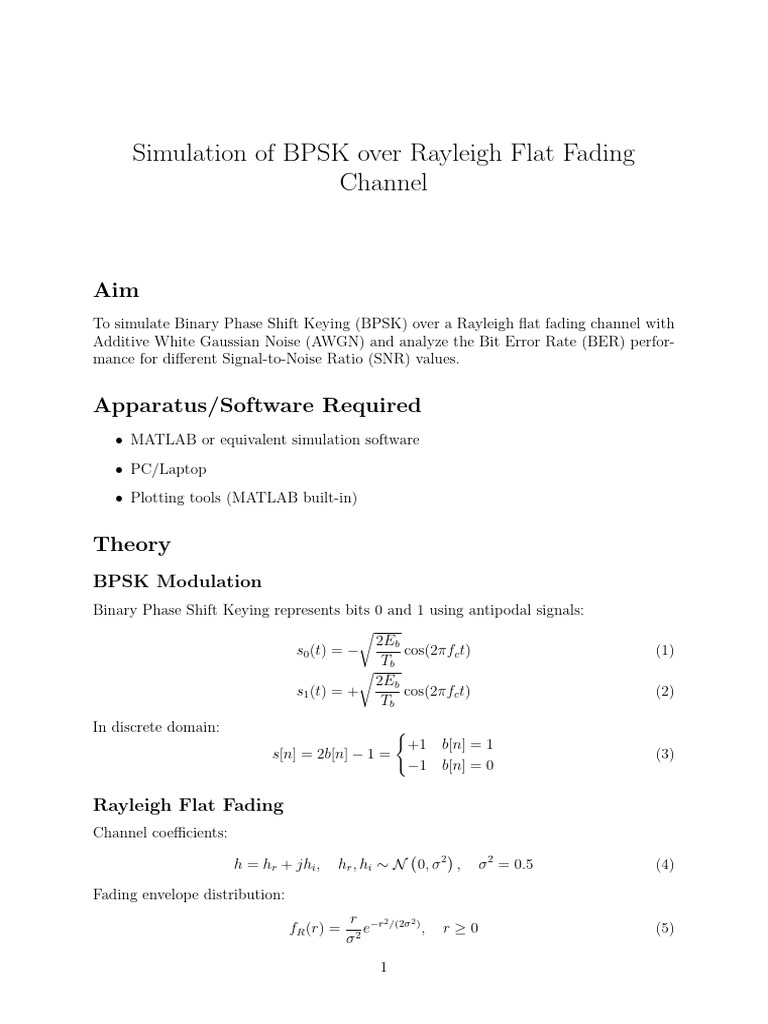 BPSK Simulation in Rayleigh Fading Channel | PDF | Signal To Noise ...