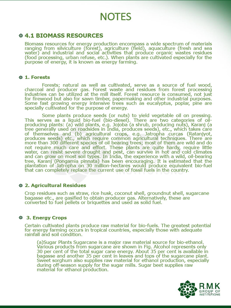 Biomass Resources for Energy Production | PDF | Cogeneration | Fossil ...