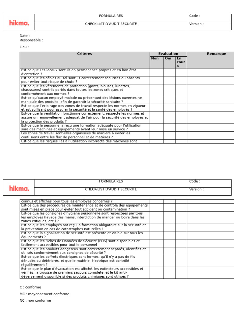 Check-list d'Audit Sécurité au Travail | PDF | Sécurité