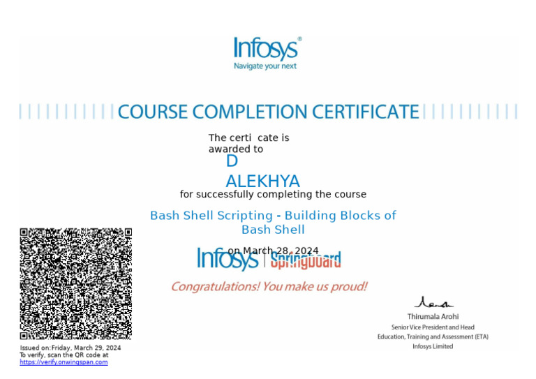 Bash Shell Scripting Course Certificate | PDF