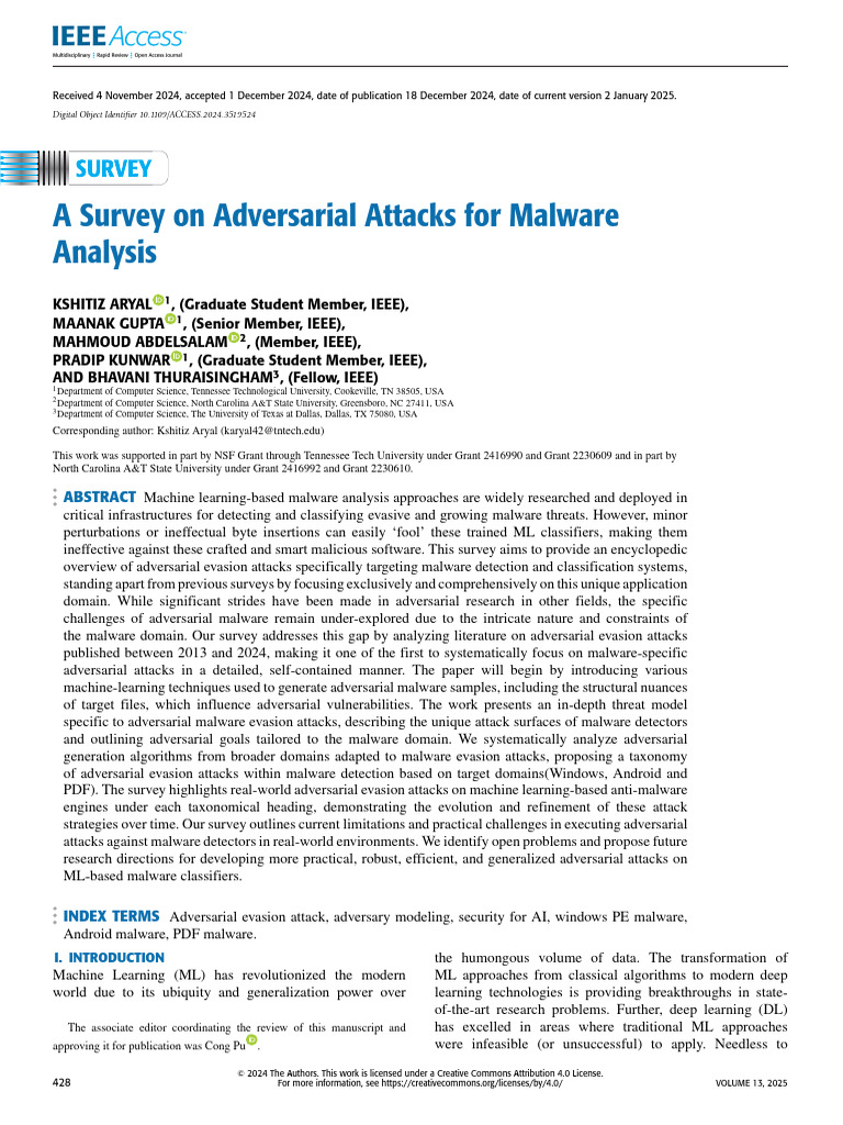 Adversarial Attacks in Malware Analysis | PDF | Malware | Machine Learning