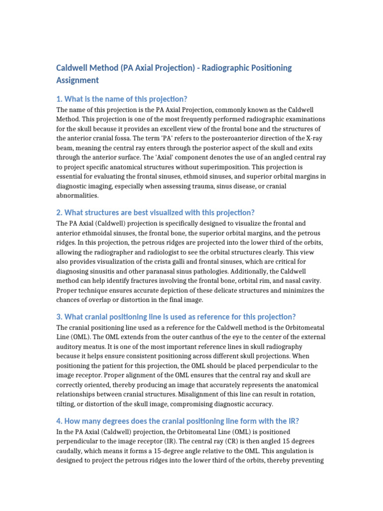 PA Axial Caldwell Method Overview | PDF | Skull | Radiography