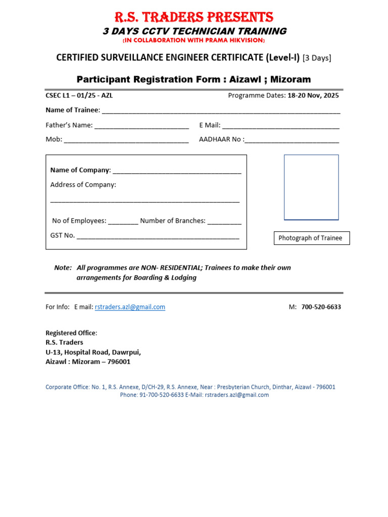 CCTV Technician Training Form | PDF