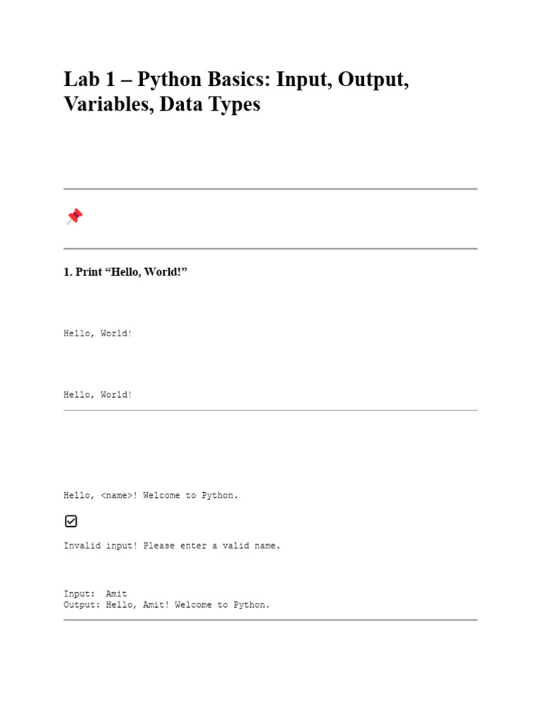 Python Basics: Input, Output, Variables | PDF | Multiplication ...