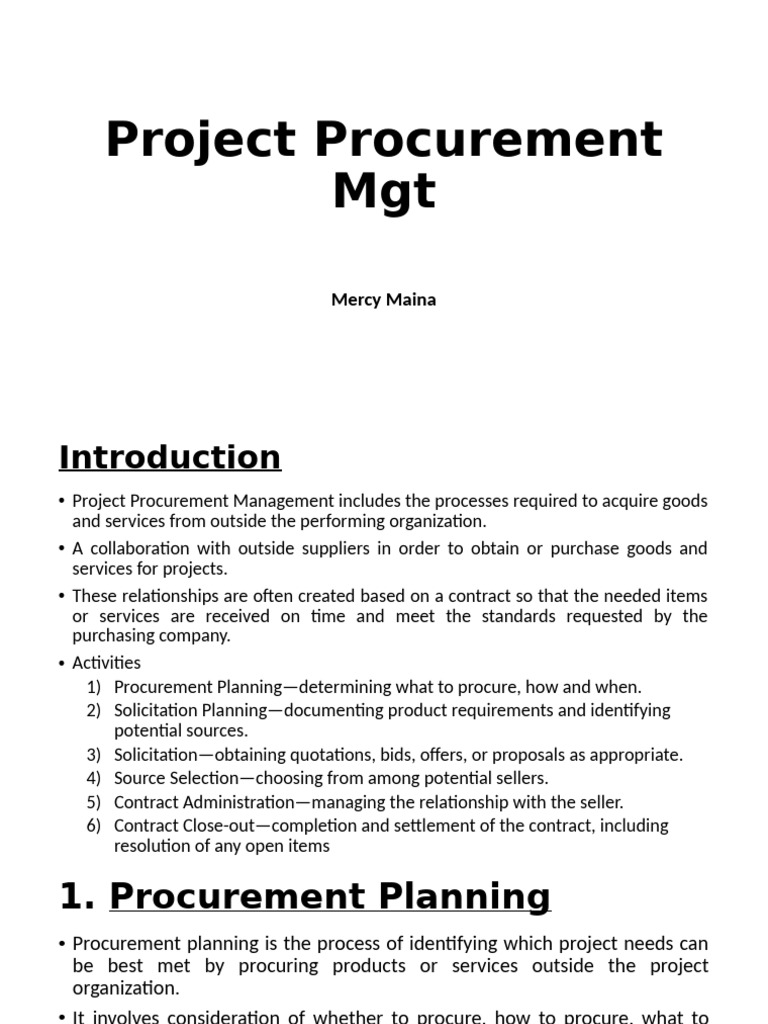 Chapter 10 Project Procurement Management | PDF | Procurement ...