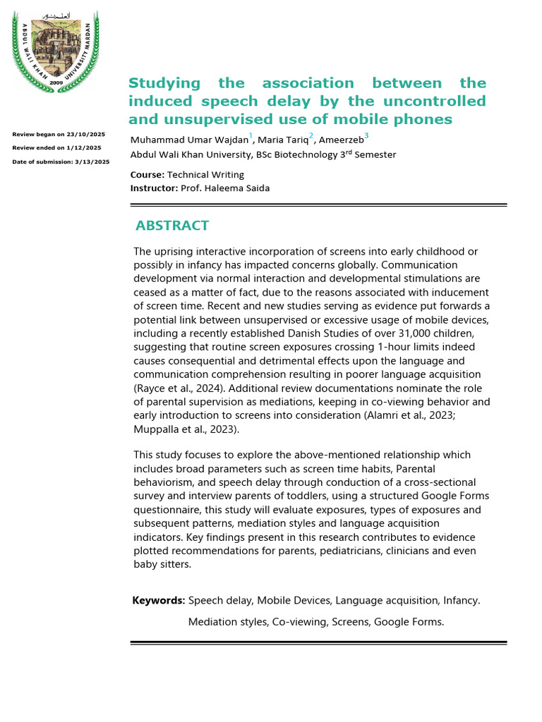 Screen Time's Impact on Toddler Speech Delay | PDF | Survey Methodology ...