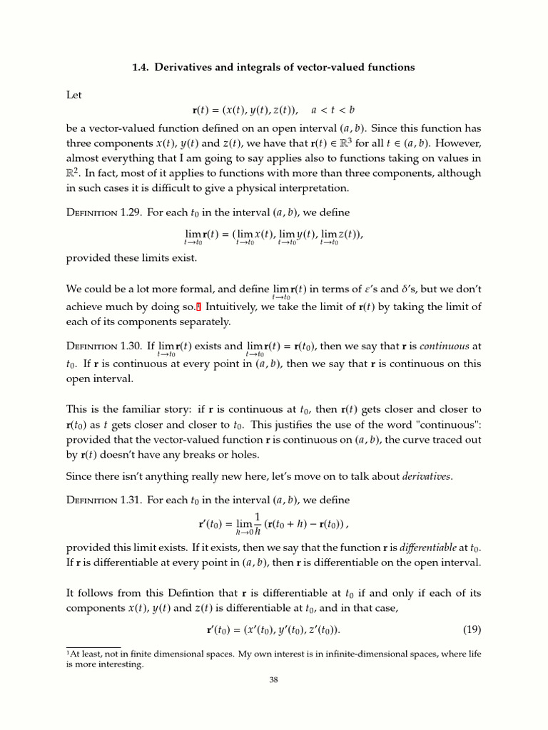 Vector-Valued Functions: Derivatives & Integrals | PDF | Mathematical ...