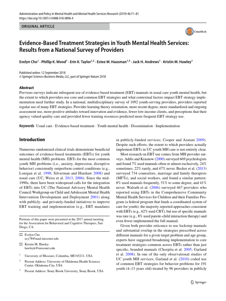 Youth Mental Health EBT Strategies Survey | PDF | Mental Health ...