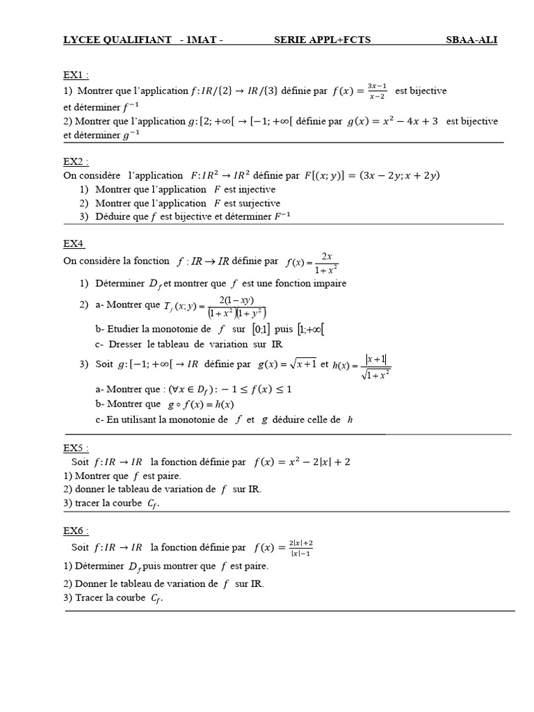 Exercices de bijectivité et fonctions | PDF