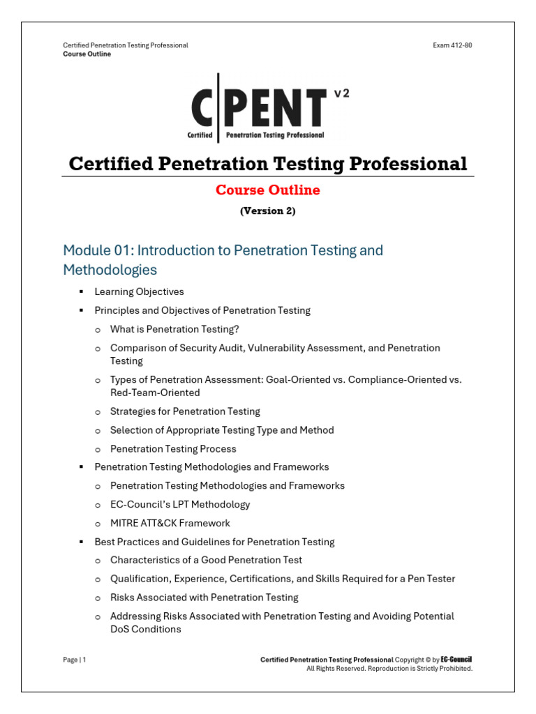 Certified Penetration Testing Course Outline | PDF | Penetration Test ...