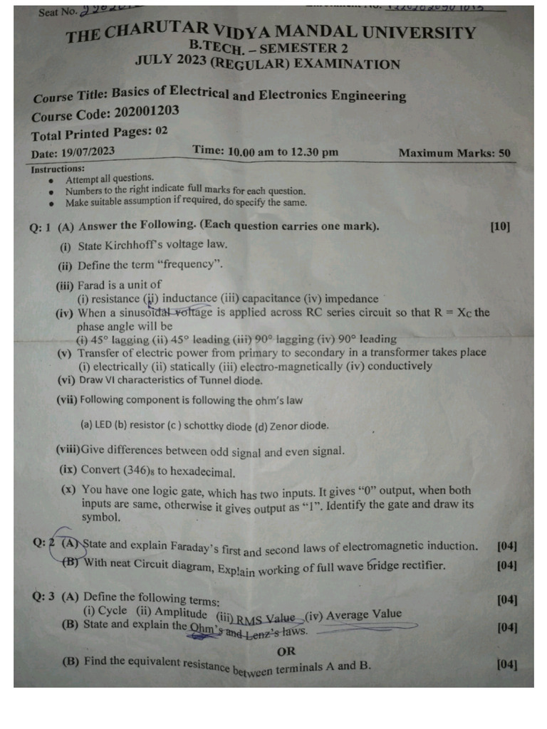 Beee July 23 External Exam Paper | PDF