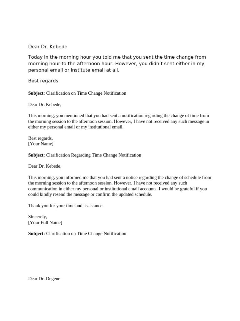 Time Change Notification Clarification | PDF