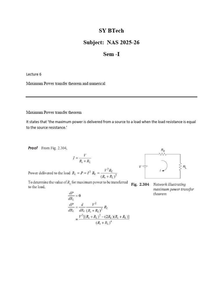 6 Module 1 Max Power Transfer Thm Seminar Hall | PDF