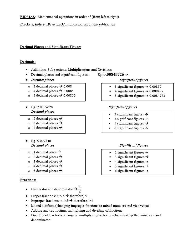 BIDMAS and Decimal Operations Guide | PDF | Multiplication | Abstract ...