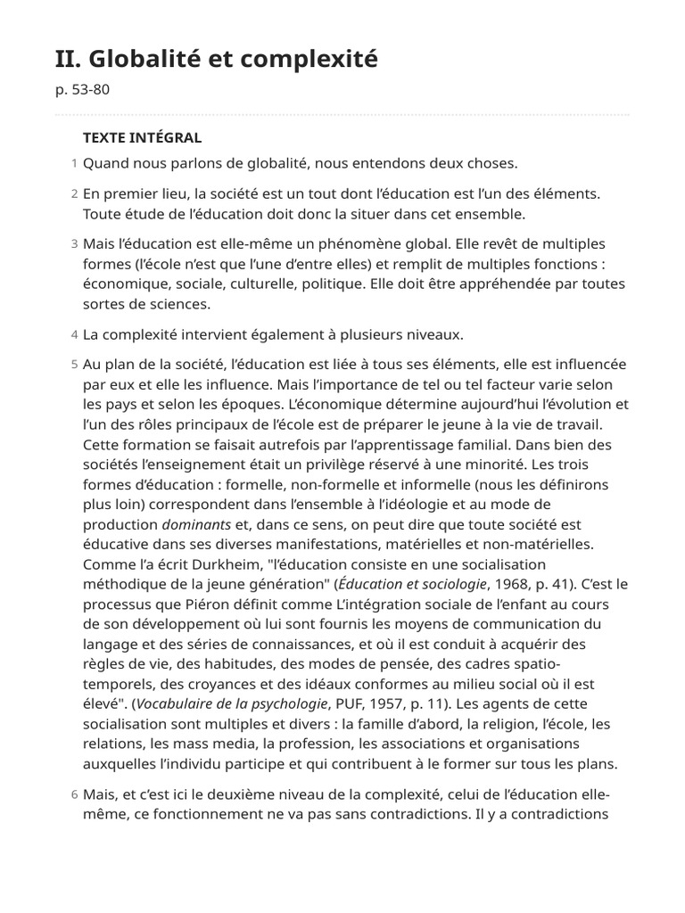 Éducation : Globalité et Complexité Sociale | PDF | Enseignement