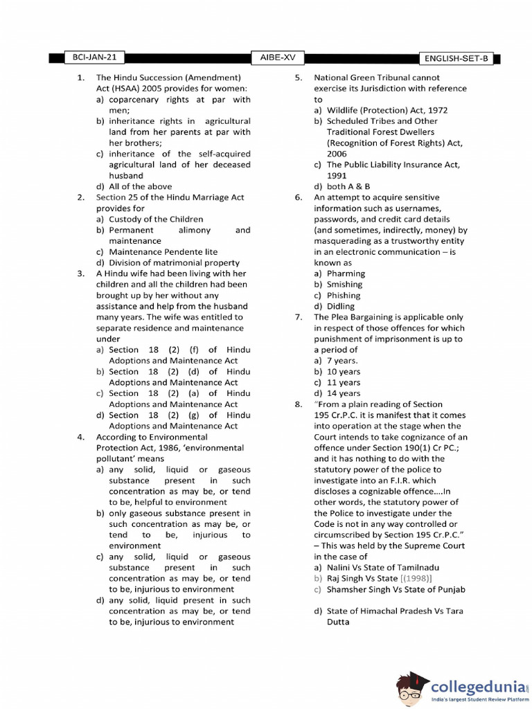 AIBE 15 Question Paper Set B | PDF