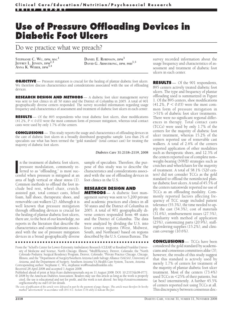 Use of Pressure Offloading Devices in Diabetic Foot Ulcers | PDF ...