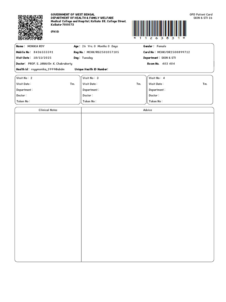 OPD Patient Card for Skin & STI Care | PDF