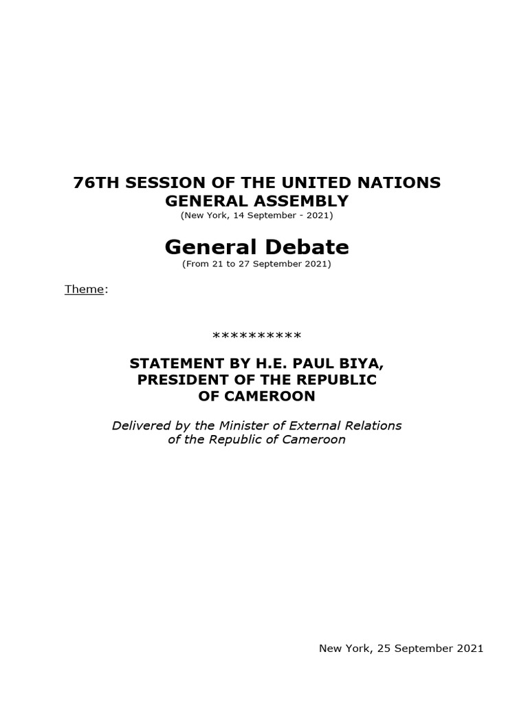 General Debate: 76Th Session of The United Nations General Assembly ...
