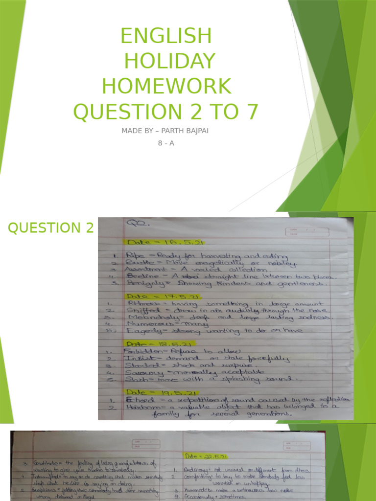English HHW Question 2 To 7 | PDF
