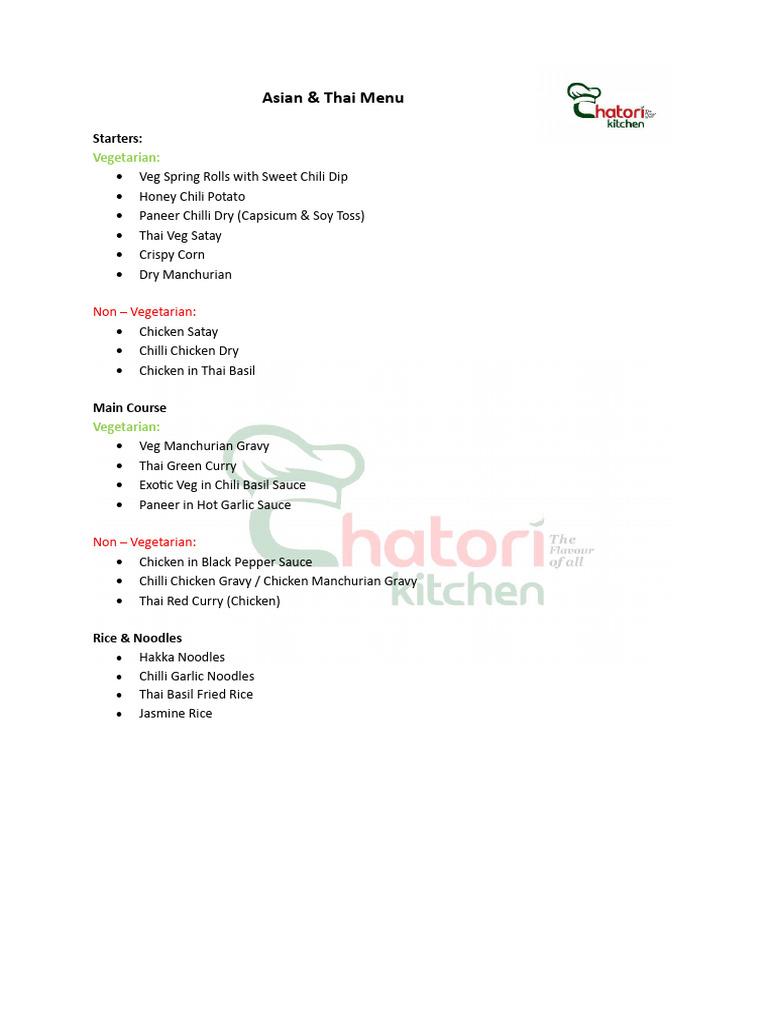 Asian & Thai Cuisine Menu Options | PDF