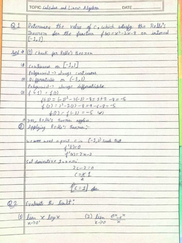 Calculus and Linear Equations Assignment 1 | PDF