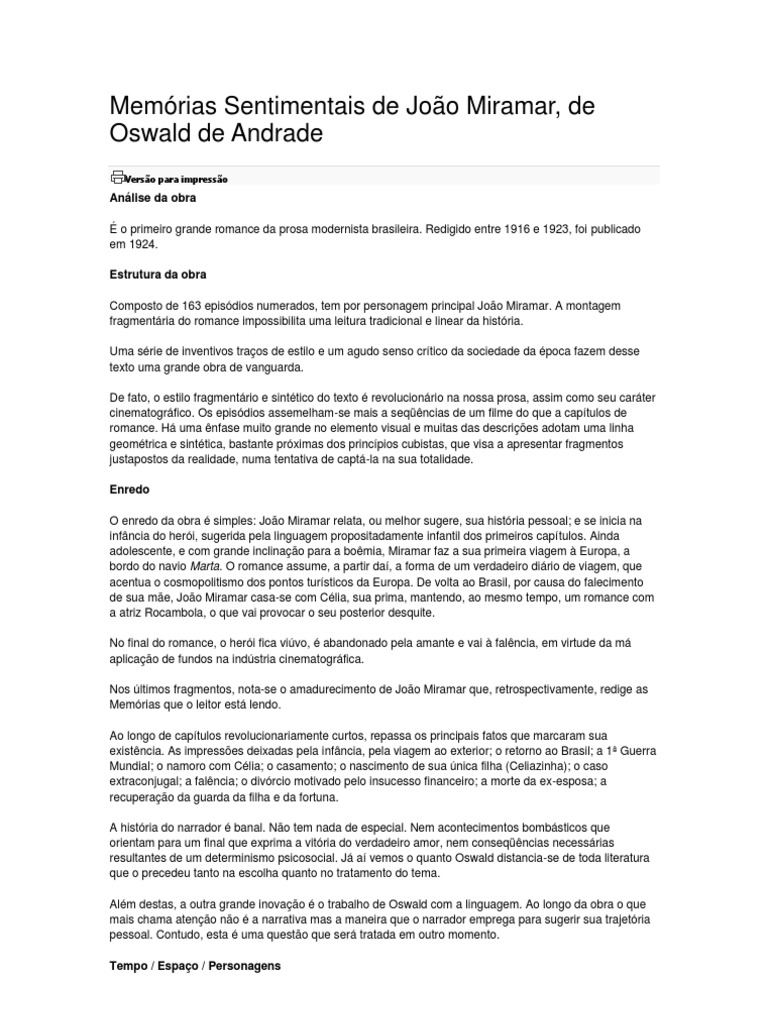 Memorias Sentimentais de Joao Miramar (UFU) PDF