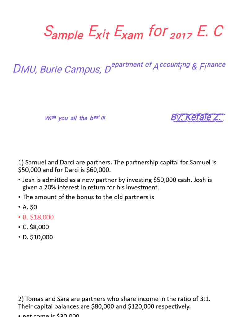 2017 Exit Exam Sample Questions | PDF | Dividend | Depreciation